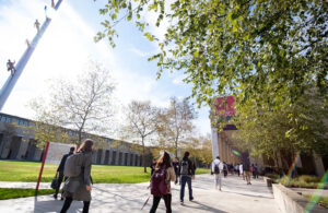 Students walking on CMU's campus.