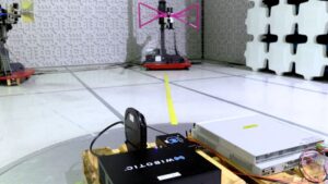 WiBotic's 1kW system and radio antenna during emissions testing.