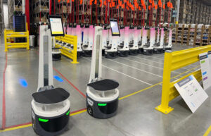 Autonomous mobile robots from Locus Robotics. The LocusONE AI-driven platform flexibly orchestrates bots.