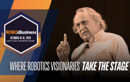A promotional image for RoboBusiness that says "Where Robotics Visionaries Take The Stage."